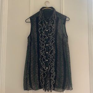 Anna Sui Floral Button Down Sleeveless Top